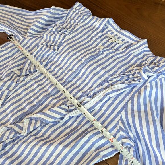 Madewell Blue Striped Cotton Ruffle Front Blouse Button-up Shirt, size XS - Picture 7 of 9
